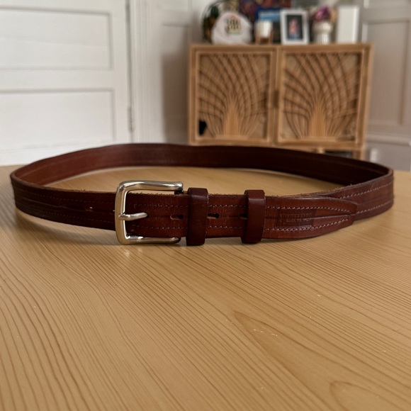 Vtg Gianfranco Ferre Brown Tan Brown Tooled Leather Belt Italy Men's 44